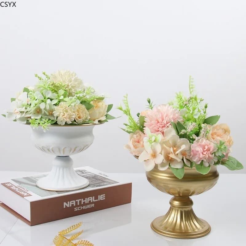 Y Vintage Metal Tall Flower Basin - European Wedding Decor, Dried Flower Vase for Home/Office/Hotel, Luxury Metallic Decorative