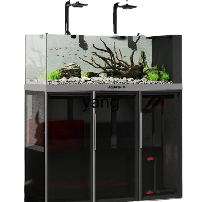 Yhl Flow Tank Fish Tank Full Set Landscape Living Room Glass Ecological Aquarium Bottom Filter Super White Tank Household