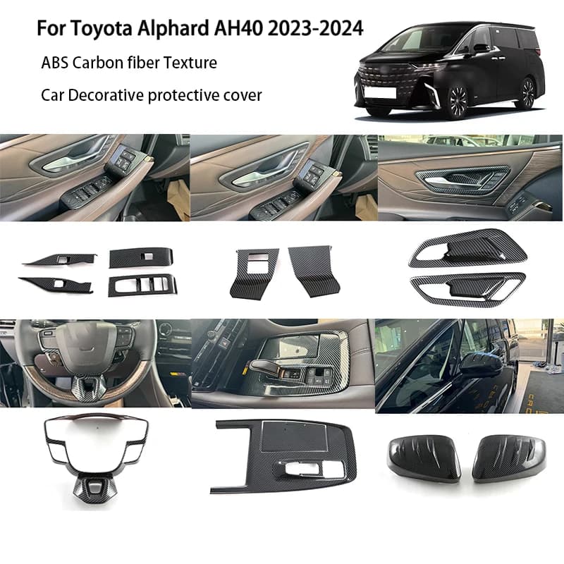 For Toyota Alphard AH40 2023 2024 Carbon Fiber Texture Window Lift Panel Air Vent Decal Rearview Mirror Cover Interior Trim Kit
