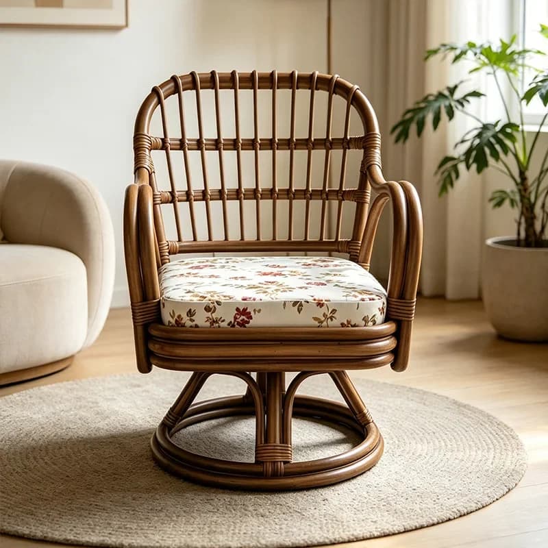 CX Japanese Rattan Art B & B Hotel Tea Room Rattan Rotatable Single Sofa Chair