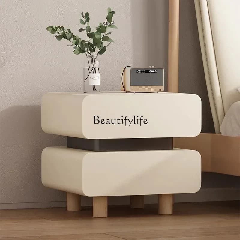 FG11Cream wind solid wood bedside table Modern simple minimalist creative bedside storage cabinet