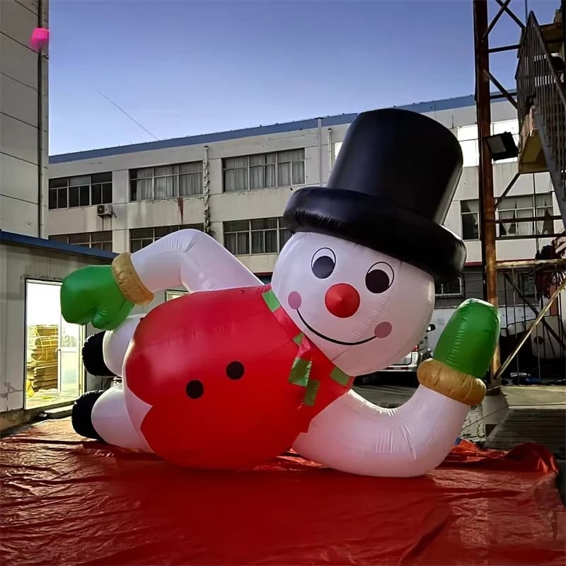 Inflatable lighting snowman outdoor floor use lying snowman inflatable model high quality charging, snowman