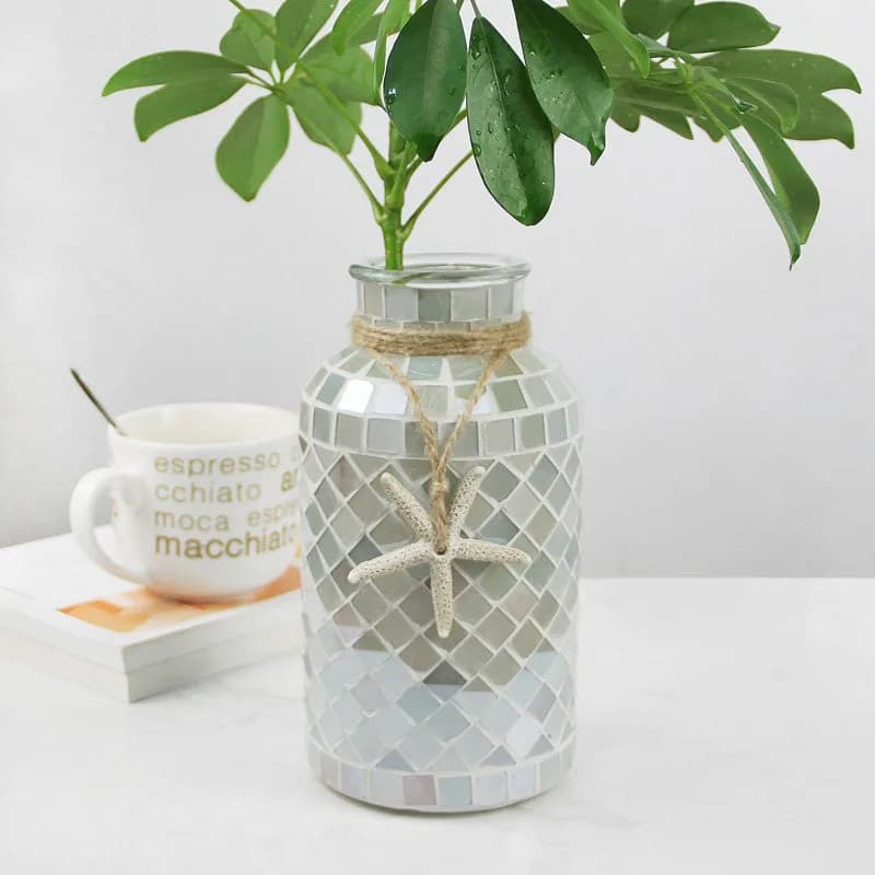 Home Decor Jarrones Ваза 꽃병 Flower Pot 2026 Pastoral Mosaic Glass Vase Fashion Home Living Room Decoration Countertop Vases