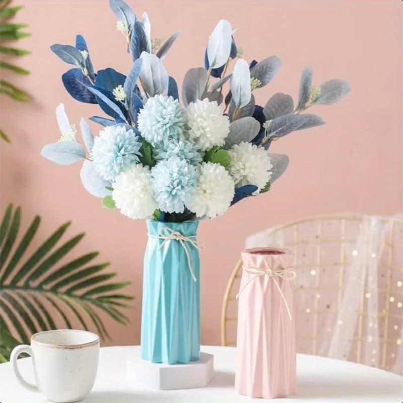 Modern Ceramic Pink With Hemp Rope Bow -9.5-Inch High Cylindrical Glass Suitable For Tables, Shelves, Fireplaces, Bedrooms,