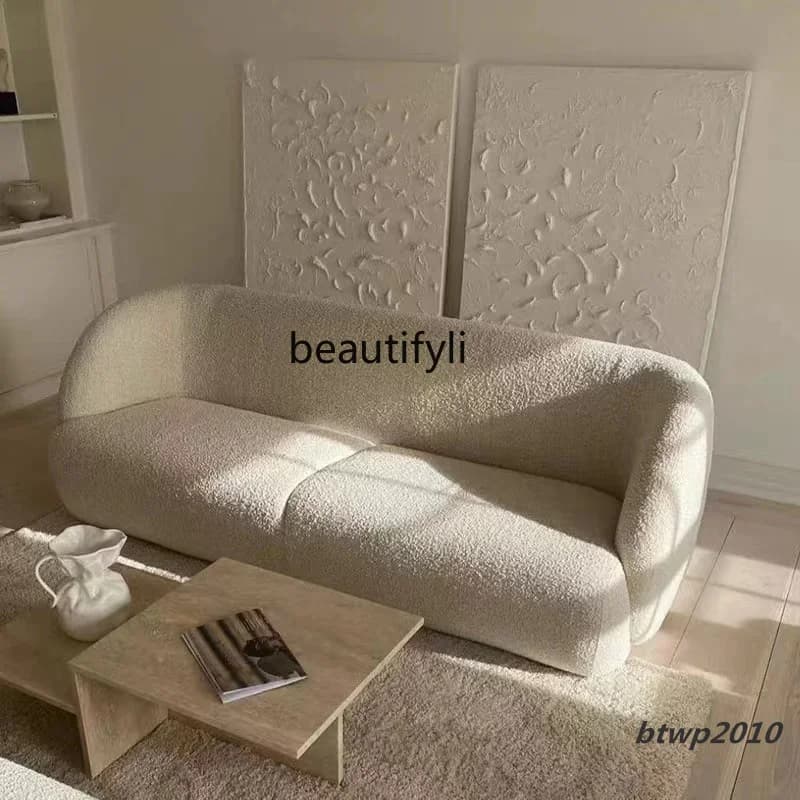 yj58 Simple modern lamb wool fabric small apartment living room double triple straight row sofa