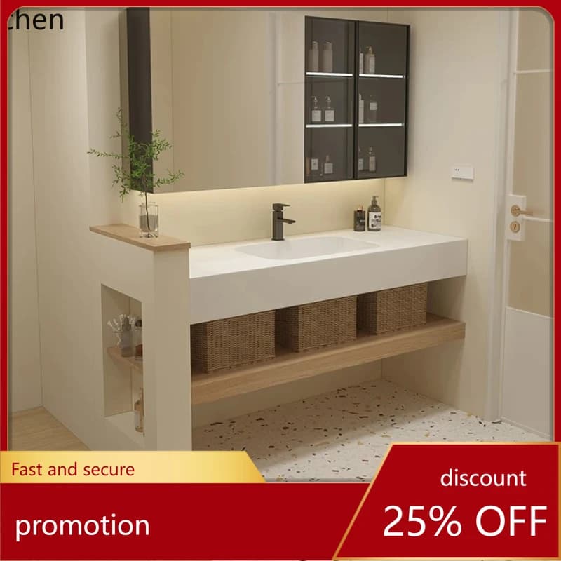 HXL Light Luxury Hotel Rock Plate Ceramic Integrated Basin Bathroom Cabinet Combination Washbasin Washstand