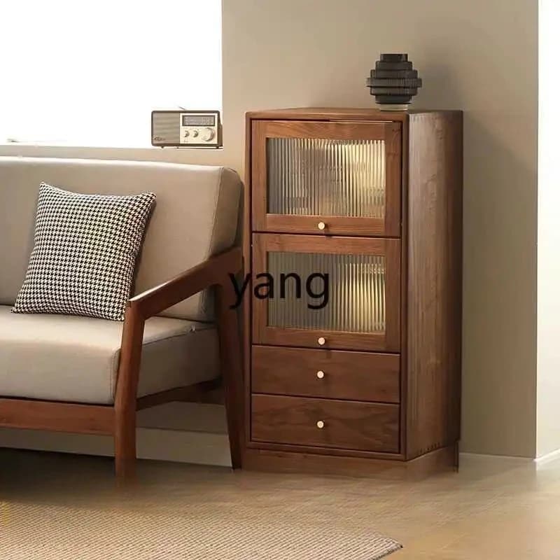 LH1 Black Walnut Simple Storage Locker Sofa Side Cabinet