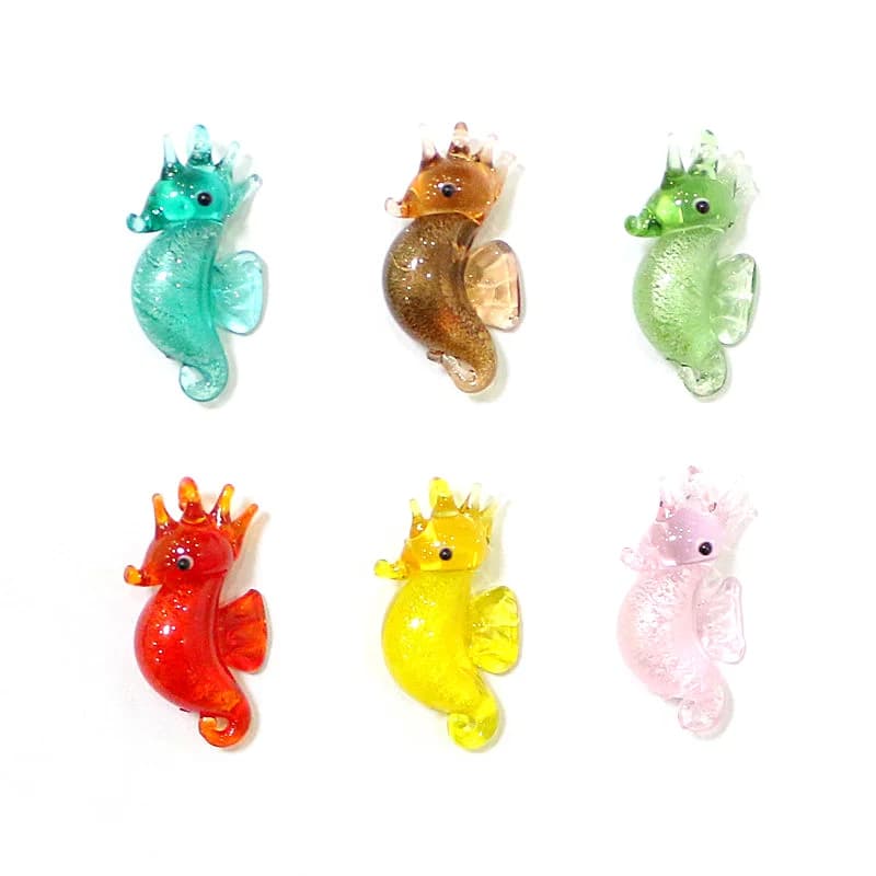 6pcs Mini Seahorse Glass Pendant Cute Sea Horse Charms Aquarium Ornaments DIY Craft Supplies Perfect Gift for Fish Tank Lovers