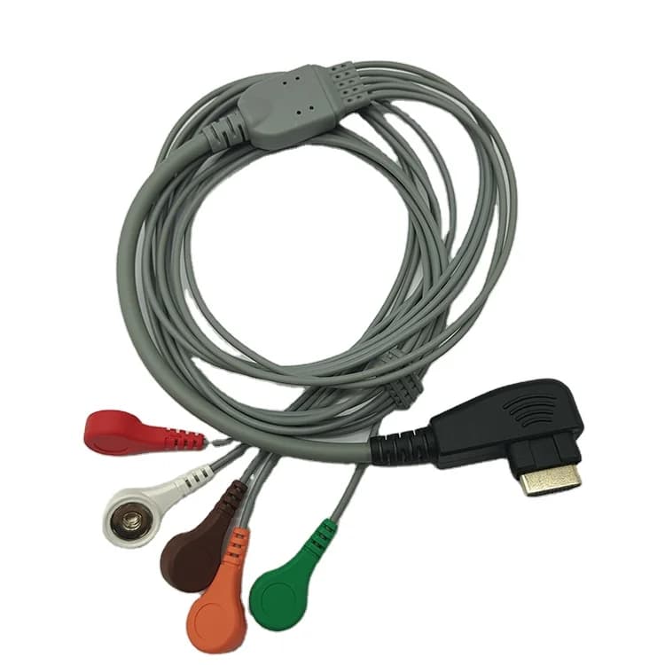 DMS 300-3A 5-Lead ECG Cables with Snap 24 Hour Holter Cable Ecg Monitors Recorder