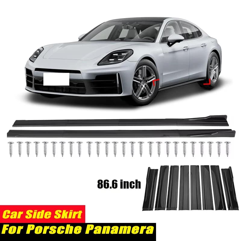 For Porsche Panamera Racing Style Side Skirts 86.6Inch 2.2M Rocker Panels Side Lip, ABS 8Pcs Glossy Black Car Body Kit