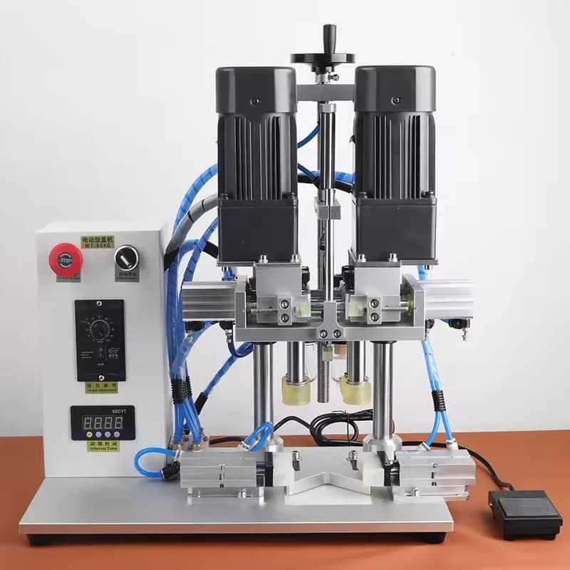 Semi-Automatic Electric Desktop 4 Wheels Duckbill Bottle Cap Tightener Pneumatic Auto Capper for Food Wood Packaging Material