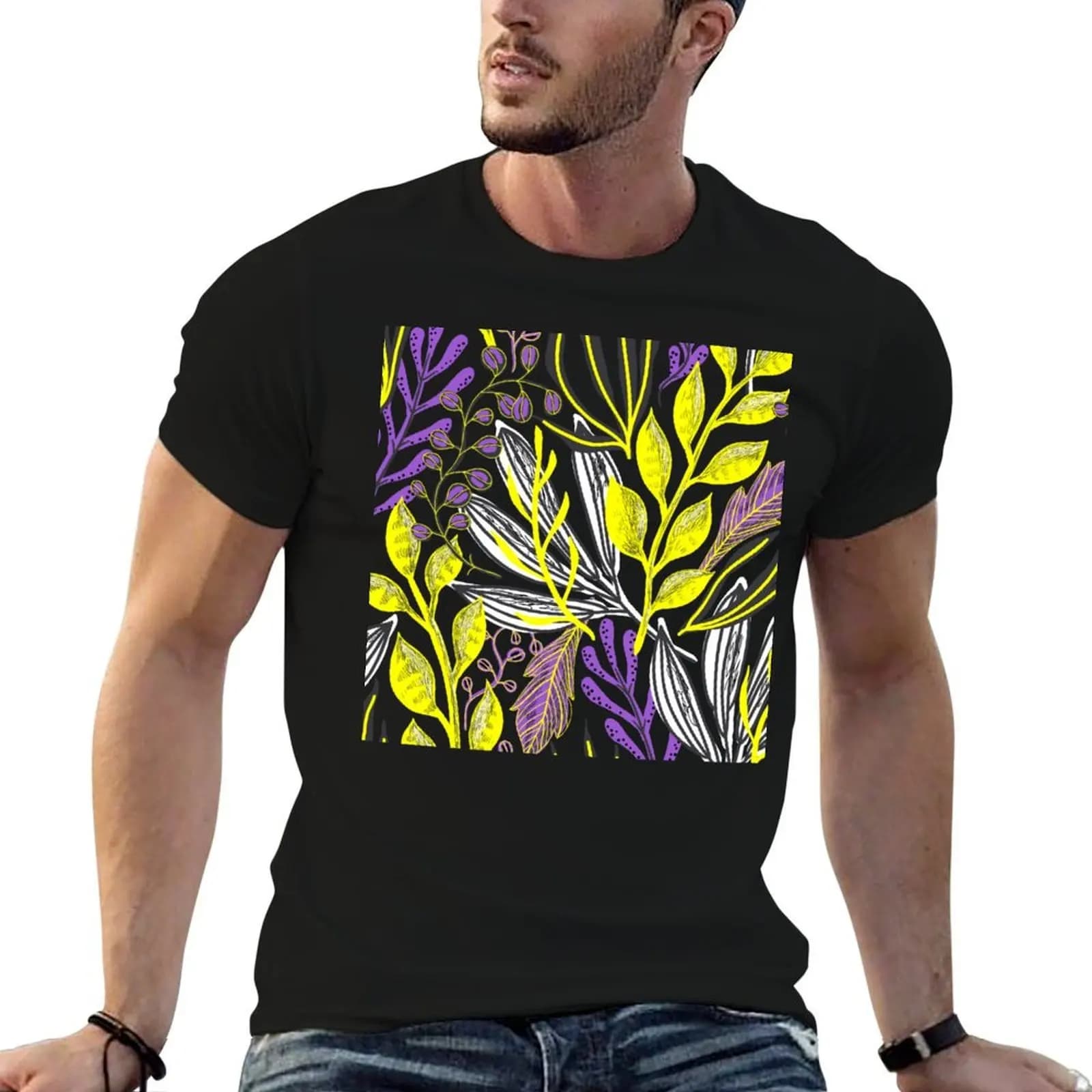 Plants Background Non-binary. Nonbinary Pride T-Shirt for a boy plus size tops shirts men graphic