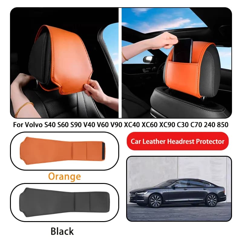 Leather Car Headrest Cover Anti-dirty and Wear-resistant For Volvo S40 S60 S90 V40 V60 V90 XC40 XC60 XC90 C30 C70 240 850