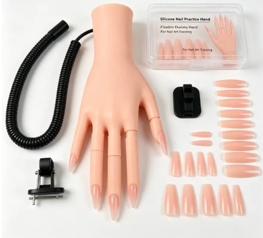 Rubber Silicone Manicure Dummy Hand, Flexible Fingers Nail Training Model for Nail Art Beginner Practice