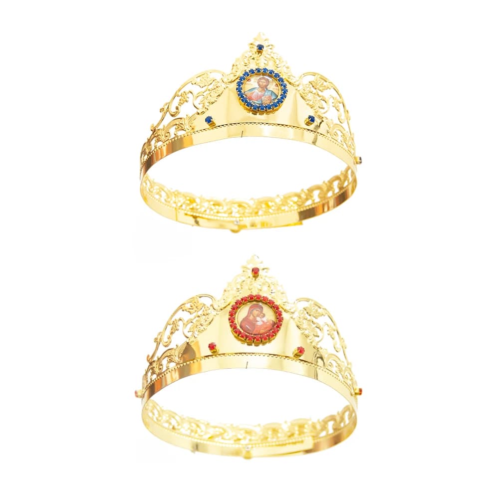 HTISOK Orthodox Church Crown with Cross Jesus and Mary Picture Holy Family Crown Childen Religion Ritual Gift Prayer Wedding Set