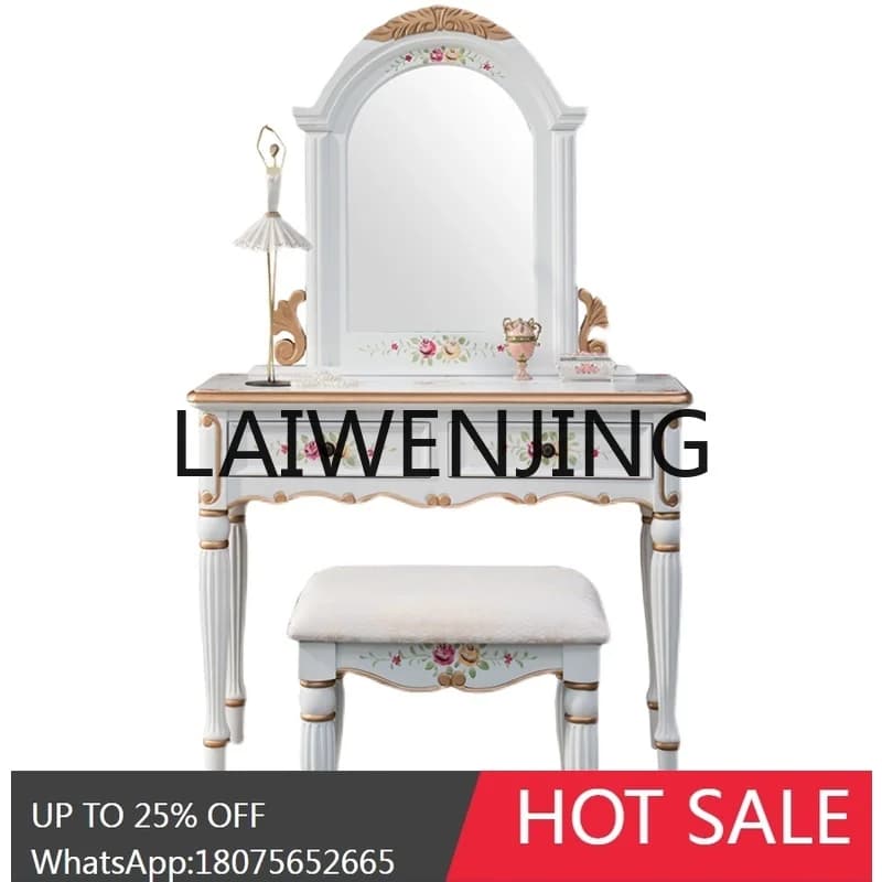 Dressing Table Painted Retro Boudoir Makeup Mirror Bedroom Dressing Stool Suit Disassembly Traditional Hand-Painted Desk