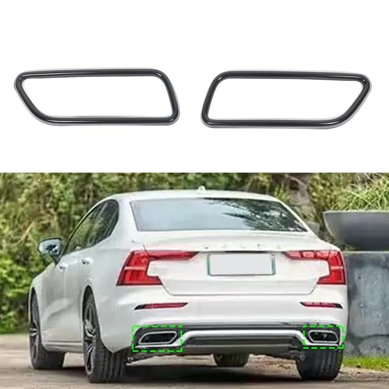 2pcs Stainless Steel  Tailpipe Trim Frame Exhaust outlet cover trim For 2014-2019 Volvo New S60   Gloss Black Car Accessories