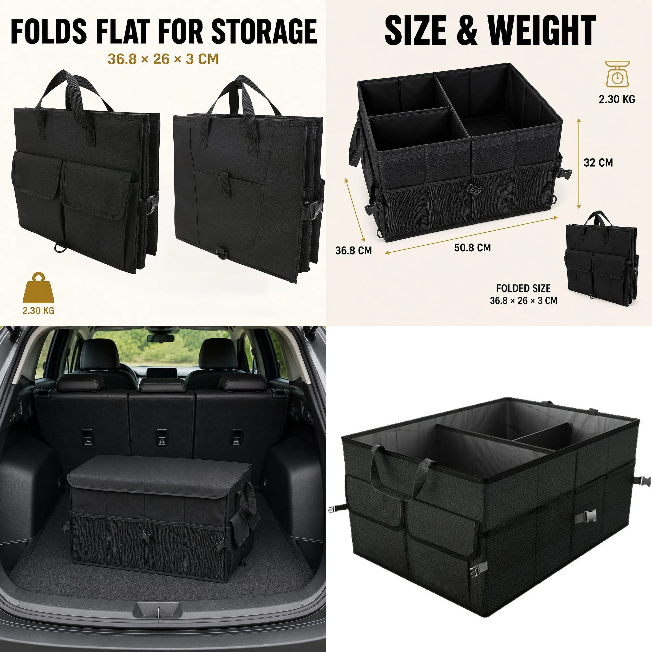 Cross-Body Trunk Organizer Car Storage Box Foldable Rear Cargo Container for Travel