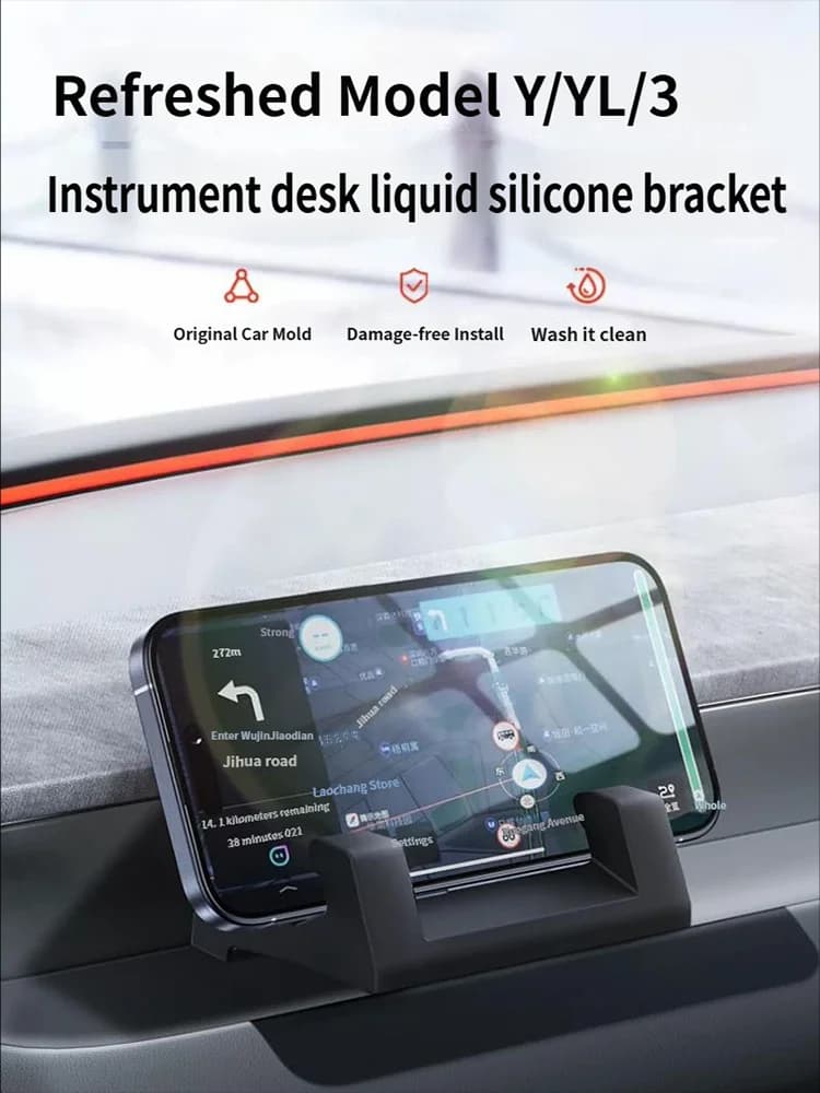 For Tesla Model YL Refreshed Model Y 3 Car Phone Holder Air Vent Clip Mobile Cell Phone Stand In Car Liquid Silicone Air Outle