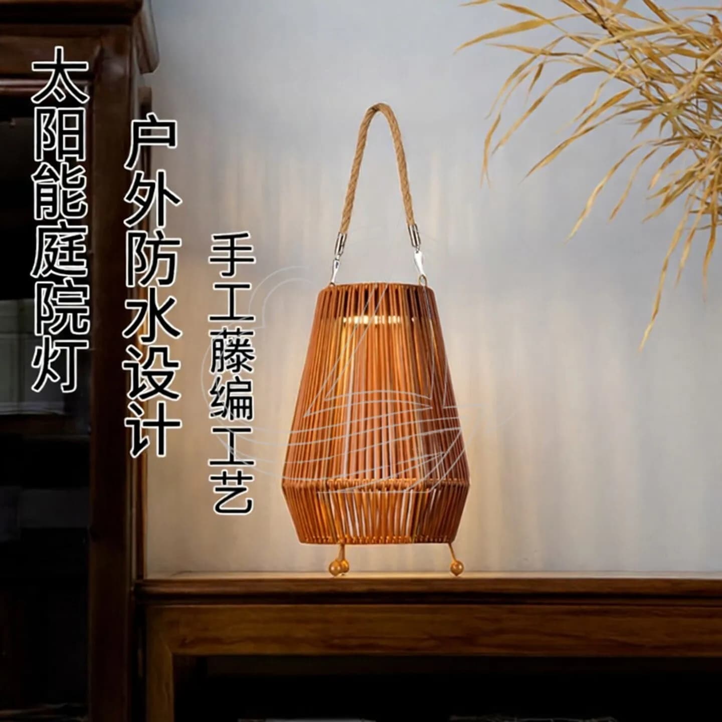 Solar Outdoor Waterproof Rattan Lantern Handmade Garden Courtyard Decor Light for Hotel Homestay