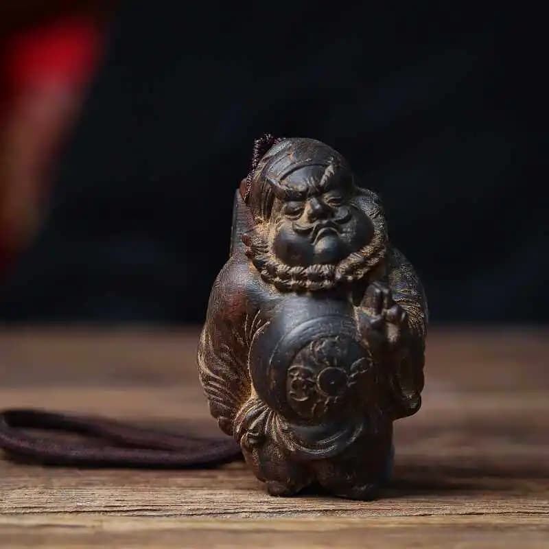 Cz agarwood carved zhongkui handle pendant solid wood character town house bring in wealth and treasure ornaments