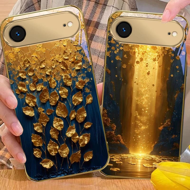Golden leaves or petals For iPhone Air 17 Pro Max 16 15 Pro 14 13Plus 12 mini 11 17Air XR 16E 17ProMax Golden glass phone case