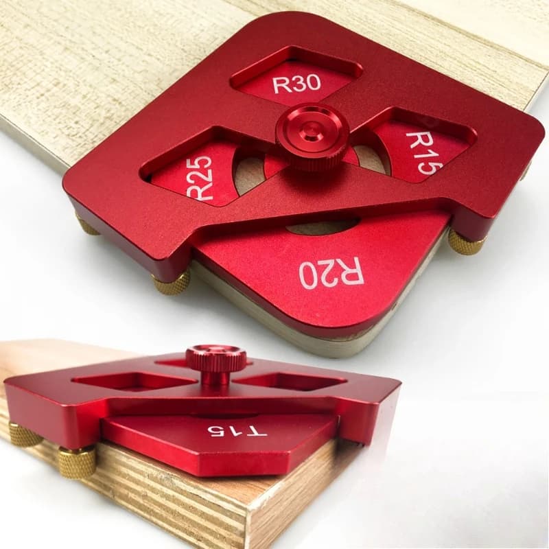 Woodworking rounded chamfer template, tool quick change R corner arc