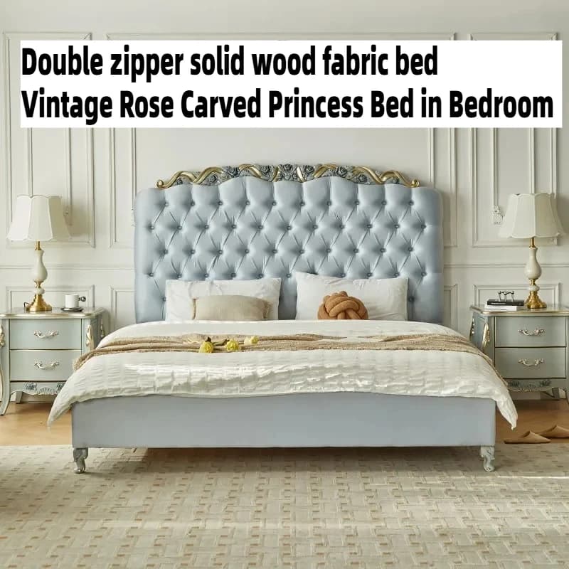 180x200cm French Double Bed Frame Bedroom Decor European Style Headboard Bed Vintage Luxury Soft Bag Backrest House Furniture