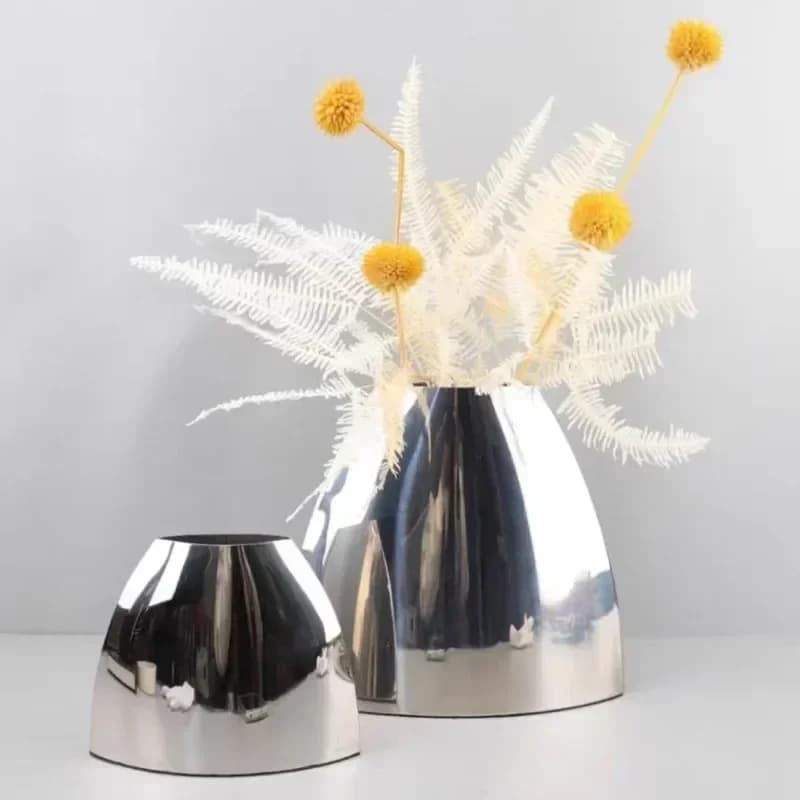 Geometric Curved Metal Vase, Desktop Decorative Ornament, Modern Stainless Steel Flower Arrangement, Room Aesthetic Decoration