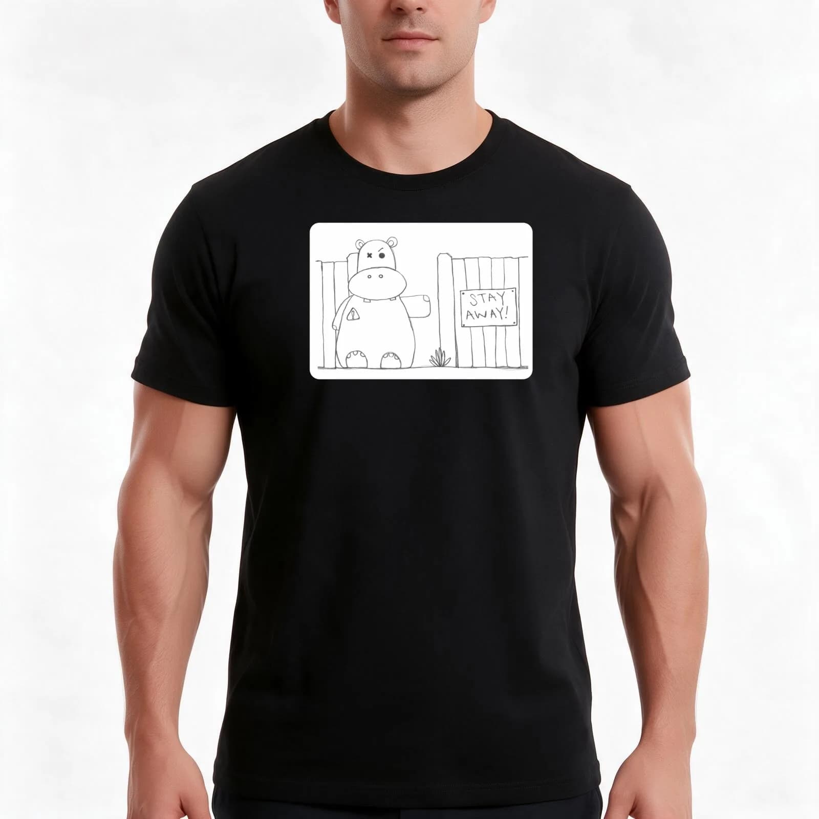 Hippo Fence T-Shirt, Summer Casual Cotton Tee, Oversized Streetwear Tops, Vintage Graphic Print, Loose Fit Short Sleeve