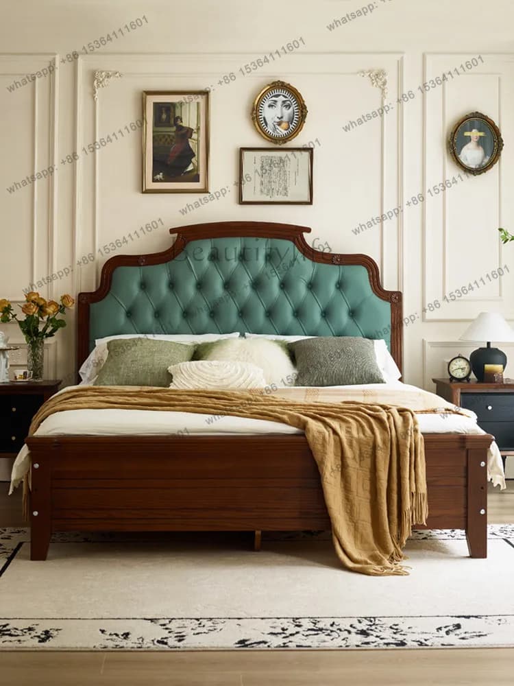 French retro style solid wood American medium and ancient bed master bedroom furniture high box storage bed