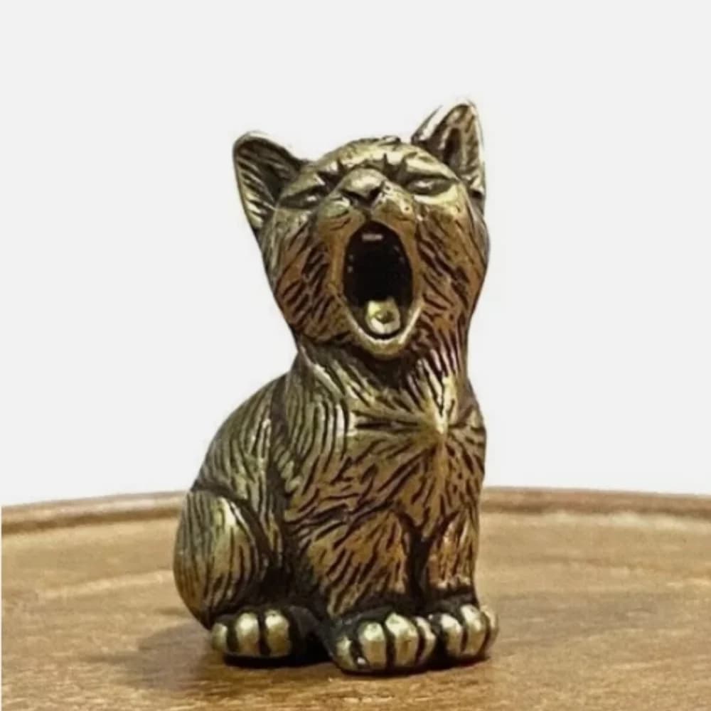 Cute Cat Brass Animal Statue Small Sculpture Tabletop Figurine Home Decor Gifts