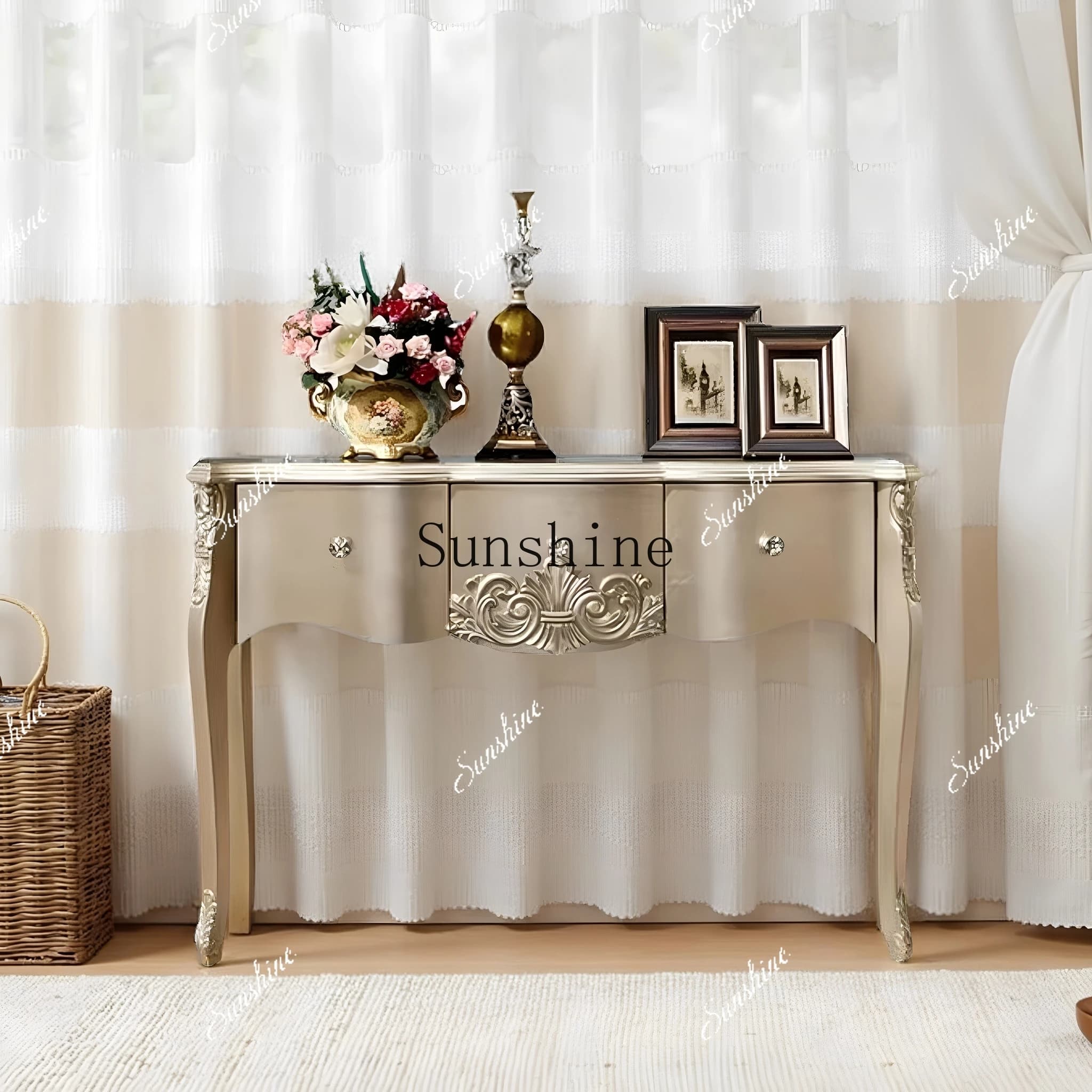 European light luxury solid wood porch cabinet living room entrance hall cabinet rack  FT