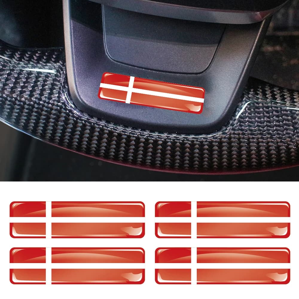 Denmark Flag 3D Epoxy Resin Decorate Car Sticker Car Window Buttons Steering Wheel Center Console Panel Motorcycle Fuel Tank