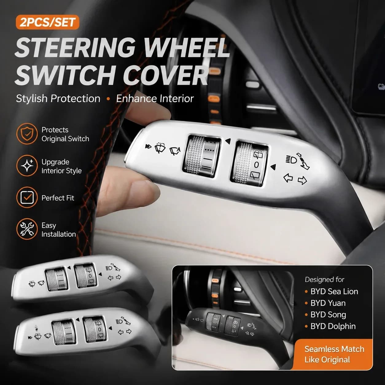 For BYD Sea Lion Yuan Song Dolphin Gear Knob Panel Frame Interior Steering Wheel Wiper Knob Cover Car Inner Accessories