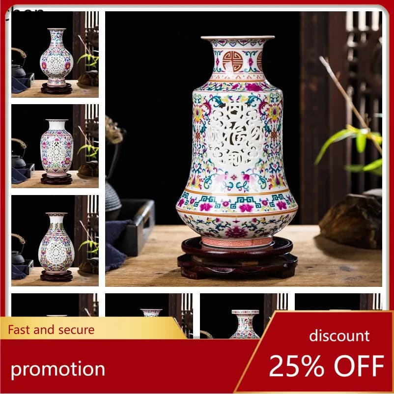 HXL Ceramic Vase Creative Hollow Out Pastel Color Decorative Ornament for Display Shelves