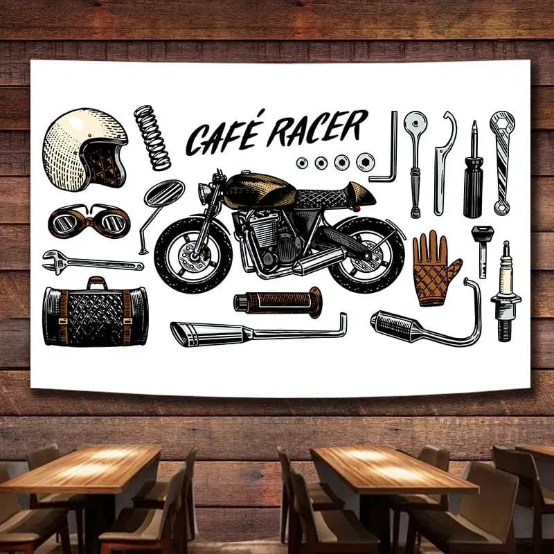 CAFE RACER Vintage Motorcycle SERVICE & REPAIR Poster Flag Wall Painting Gas Station Auto Repair Shop Garage Wall Decor Banner
