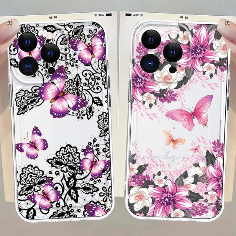 Butterfly Print Design Phone Case For Apple iPhone 17 16e 16 15 14 13 12 11 Pro Max Plus Mini TPU Soft Transparent