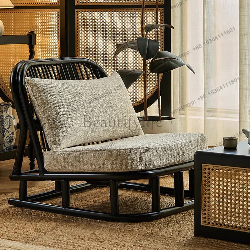 Rattan tatami tea table and chair living room with soft bag retro black low table and chairs