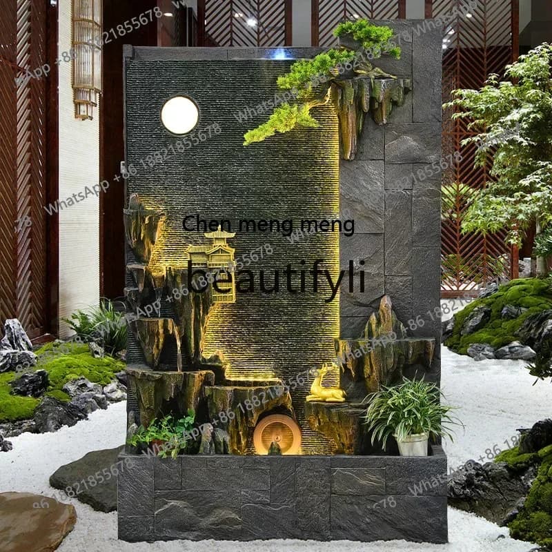 D178  Water curtain wall rockery flowing water fountain living room courtyard decoration landscape floor ornament