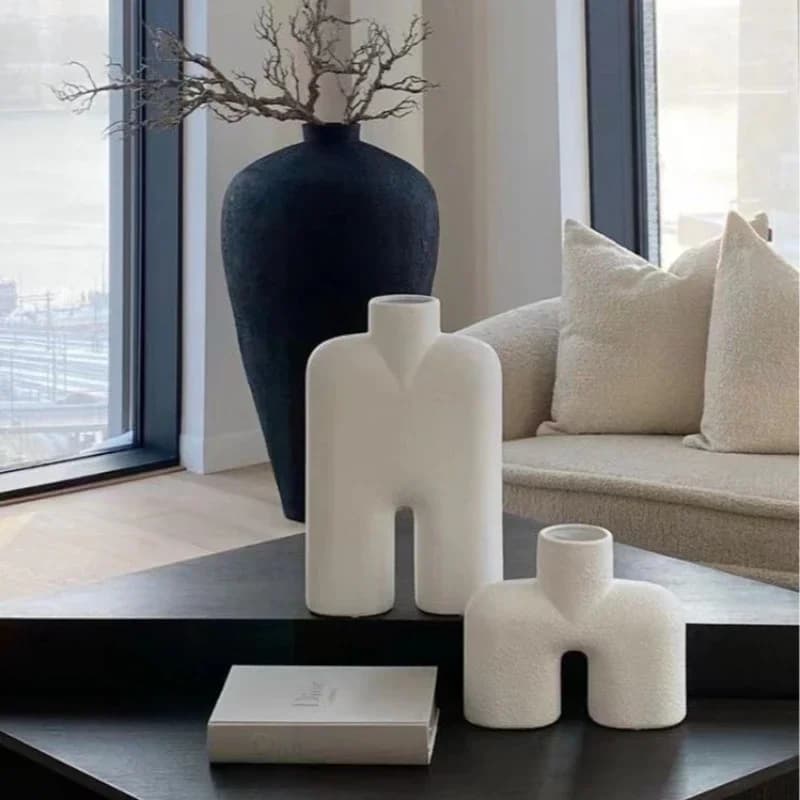 Vegetable Fired Vase Geometric Abstract Hollowing Out Ceramic Handicraft Ornaments Flower Vase Room Decoration Accessories