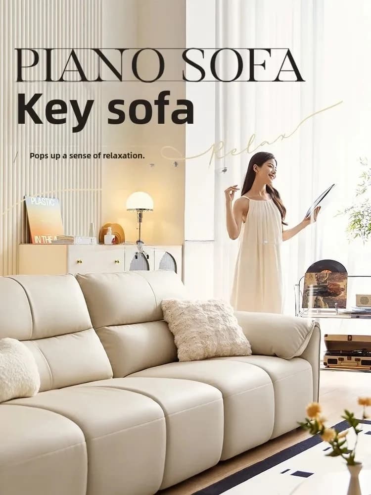 P7/13    First layer cowhide leather sofa living room piano keys  new big black cow furniture
