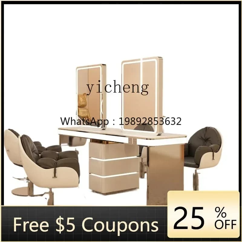 J1   Special hairdressing mirror table for  hair salon Barber shop Perm and dye mirror Stainless steel marble dressing table