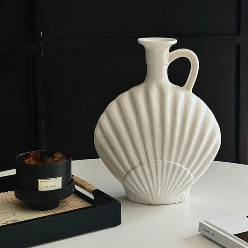 Medieval Ceramic Vase with Shell Pattern,TV Console & Entryway Decor,Vintage Flower Vessel for guesthouse,Modern Home Interior