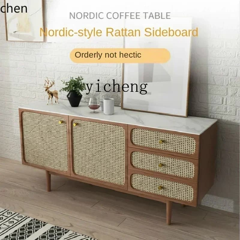 y9.4- Solid Wood Sideboard Storage Cabinet Simple Modern Living Room Display Cabinet Chest of Drawers