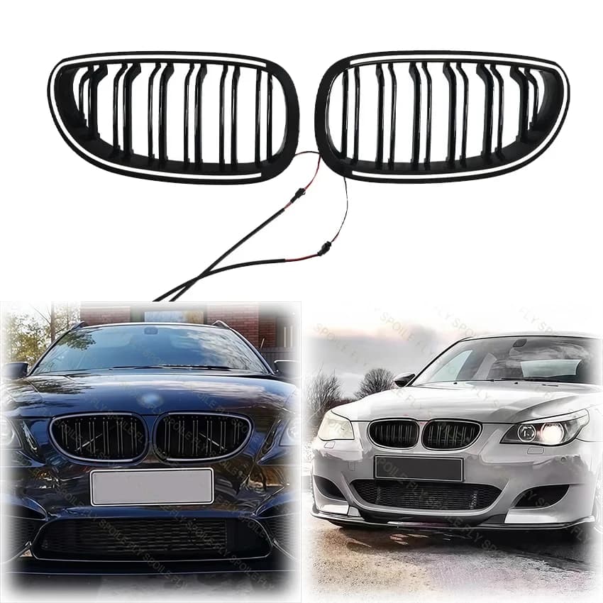 2003 To 2010 For BMW 5 Series E60 E61 M5 M sport Double Line Slat Front Kidney LED Grille Bumper Ligh Grill Tuning Accessories