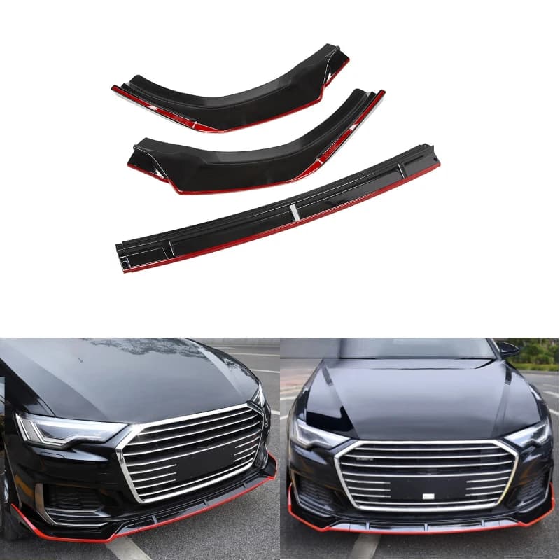 For Audi A6 C7 C8 2016-2021 Front Bumper Lip Spoiler Splitter Aggressive Styling Body Kit Direct Fit Gloss Black ABS Material