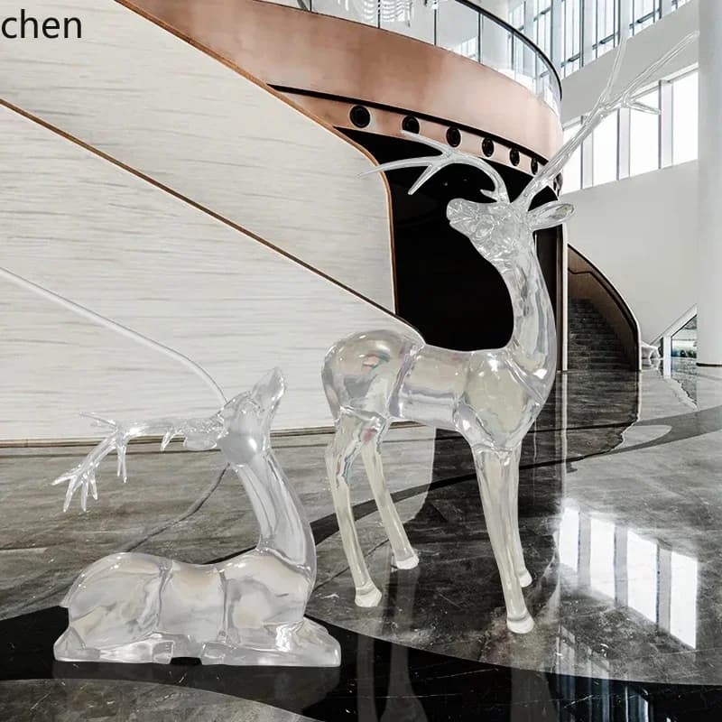 TQH6.24 Modern Light Luxury Transparent Elk Ornament Hotel Sales Office Lawn Large Sculpture