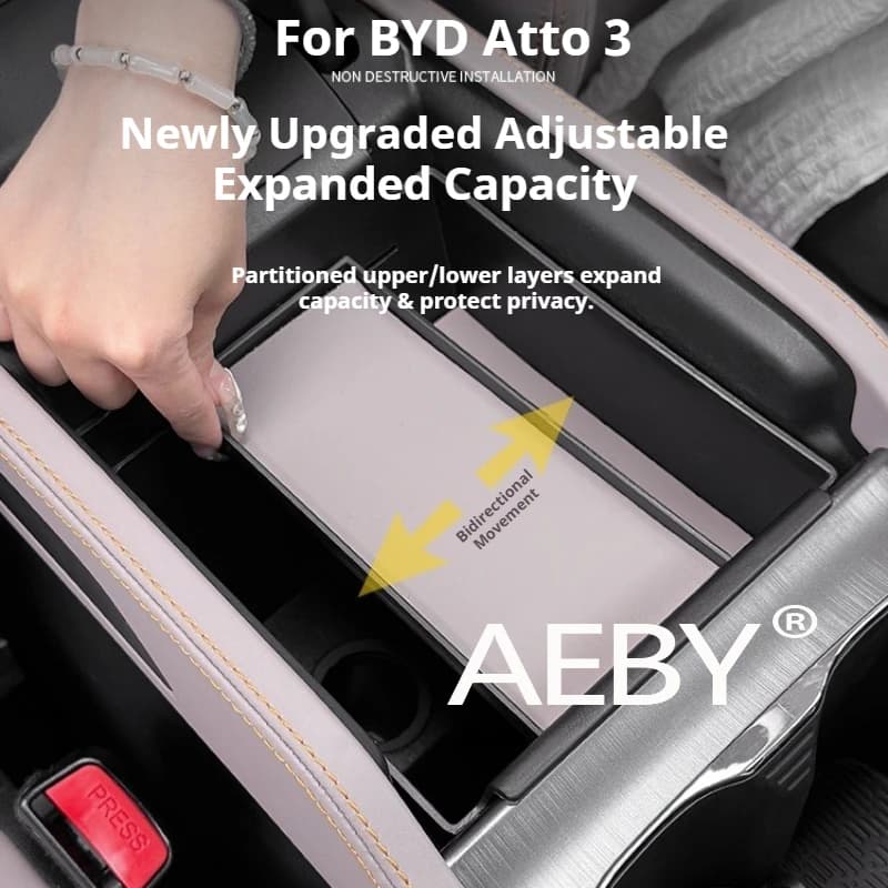 AEBY For BYD Atto 3 Smart Driving Edition 2022-2025 Armrest Storage Box with Dividers,Double Layer Armrest Organizer, Keep Tidy