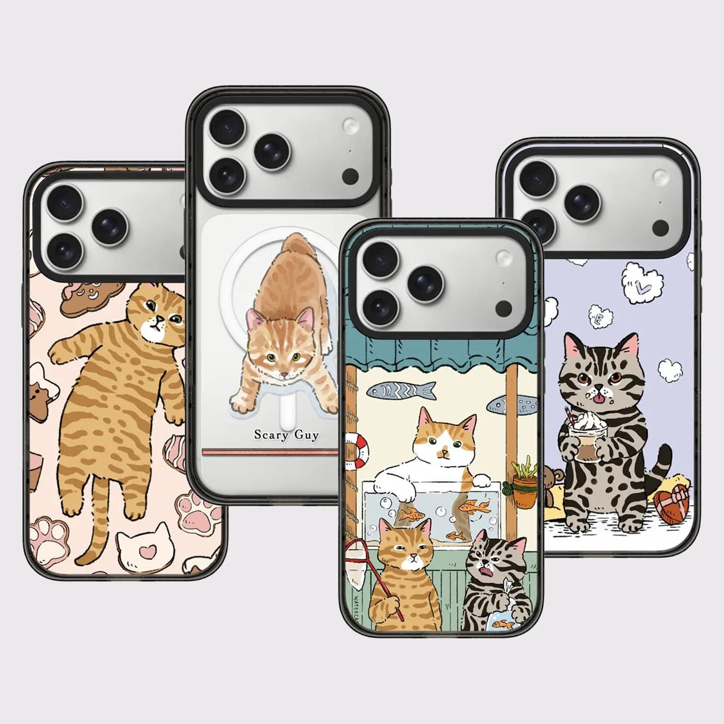 Cat Catching Fish Impact Black Border Magnetic Cover for IPhone 12 13 14 15 16 17 Pro Max Case for IPhone 17 Air